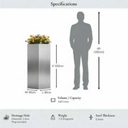 100cm Zinc Galvanised Silver Tall Square Planter